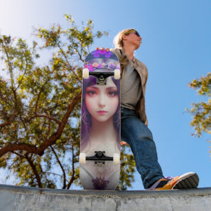 Skateboard Vintage Mucha Style Belle femme Portrait