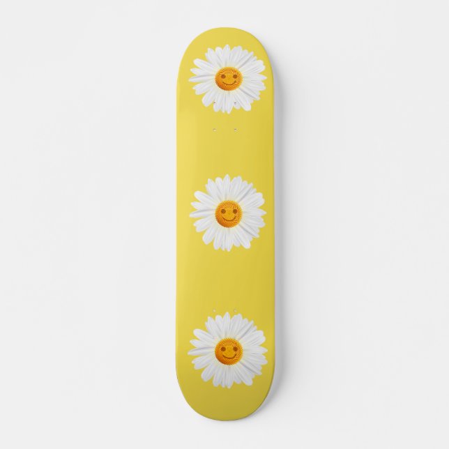 Skateboard Visage de smiley de fleur de marguerite (Devant)