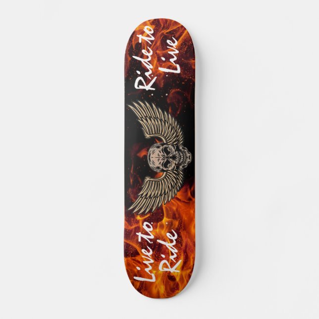 Skateboard Vivez pour piloter le crâne et les ailes avec flam (Recto)