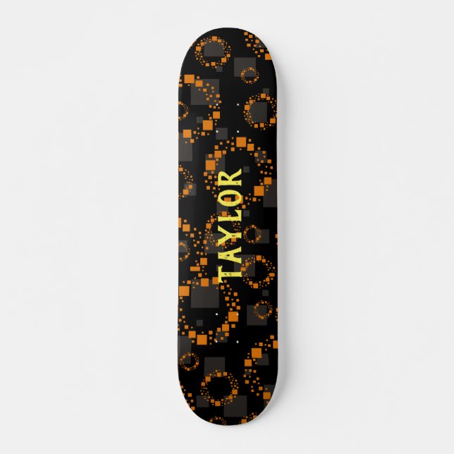 Skateboard Votre nom Black Demon Orange Cercles Carré Tendanc (Devant)