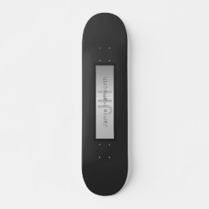 Skateboard Votre nom et votre monogramme Gris & Faux Silver