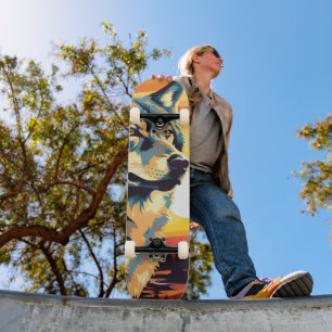 Skateboard Voyage impressionniste de loup majestueux