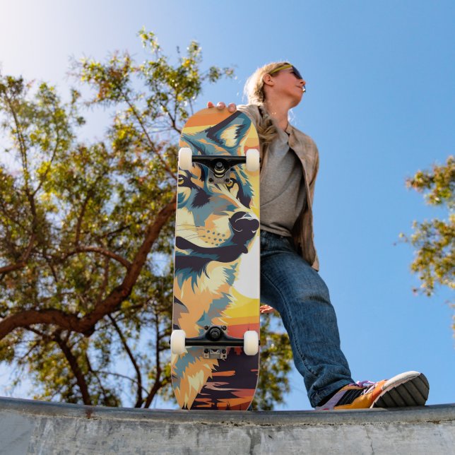 Skateboard Voyage impressionniste de loup majestueux (Extérieur 1)