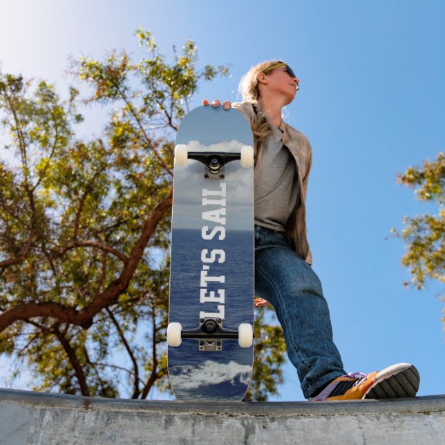 Skateboard Voyons Blue Ocean Fluffy White Clouds (Extérieur 1)