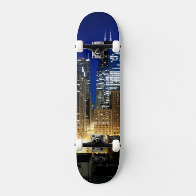 Skateboard Vue de nuit du paysage urbain de Chicago (Recto)
