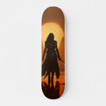 Skateboard Warrior Woman's Silhouette at Dawn