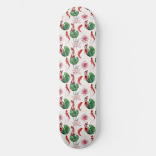 Skateboard Watercolor Art Koi Fish Lotus Lily Pad