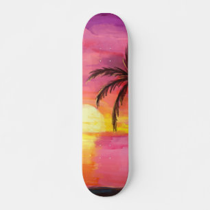 Skateboard Watercolor Beach Sunset Skate