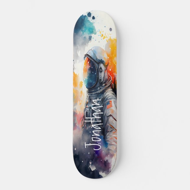 Skateboard Watercolor Moon Astronaut  (Front)