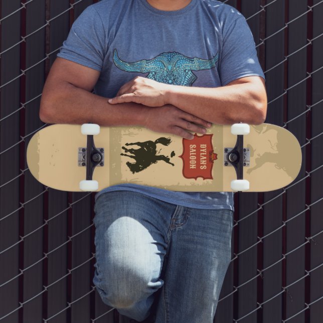 Skateboard Western Cowboy Monogramme Nom Rustique Salon (Extérieur 3)