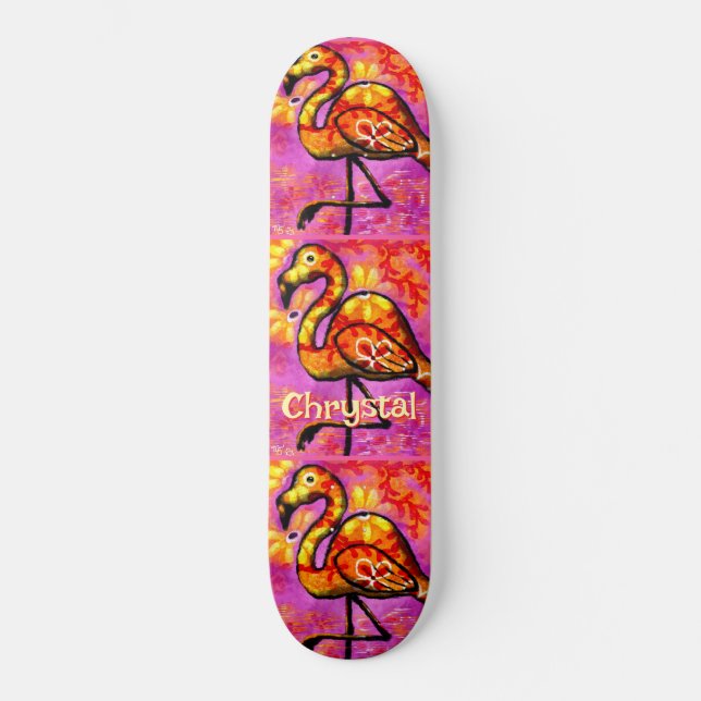 Skateboard Whimsical Abstrait Flamant rose Bird Personnalisé (Recto)