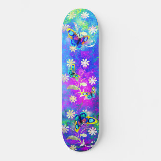 Skateboard Whimsical Neon Wonderland Fleurs Papillons