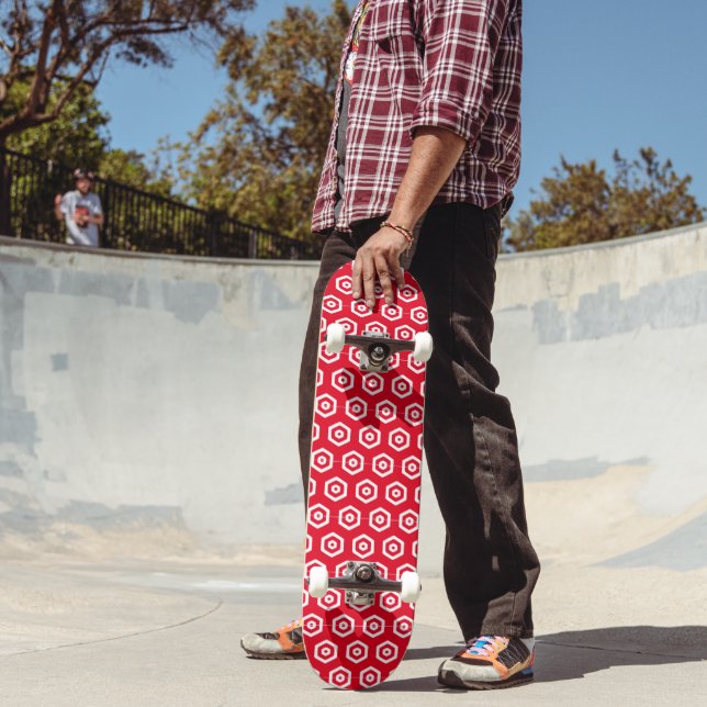 Skateboard - White Hexagons on Red (Outdoor 2)