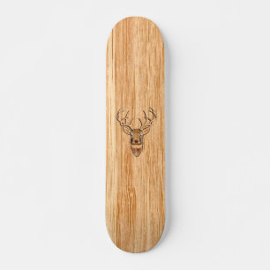 Skateboard White Tail Deer Head Wood Inlay Style