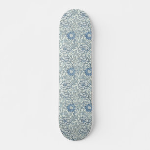 Skateboard William Morris Beau motif floral, bleu, rose