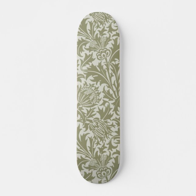 Skateboard William Morris Thistle Sage Green Motif (Devant)