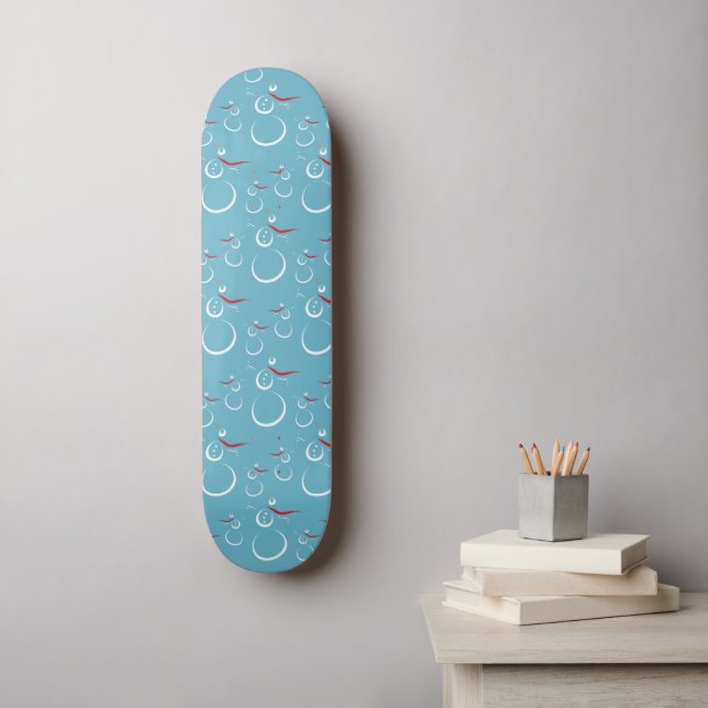 Skateboard Winter Cyan Cute Snowman Famille Motif (Art mural)