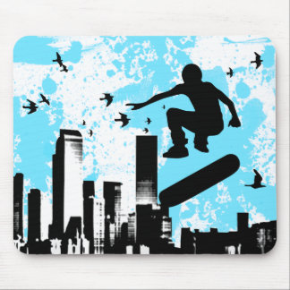 skateboard with birds. blk&teal. mouse pad