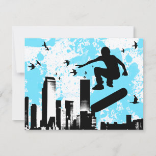 skateboard with birds : cityscape