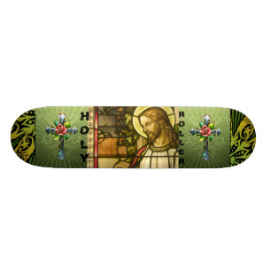 Skateboard with Holy Roller Jesus Graphic