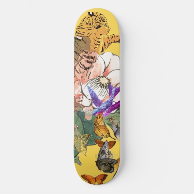 SKATEBOARD WITH JAPANESE TIGER AND FLOWER (Front)