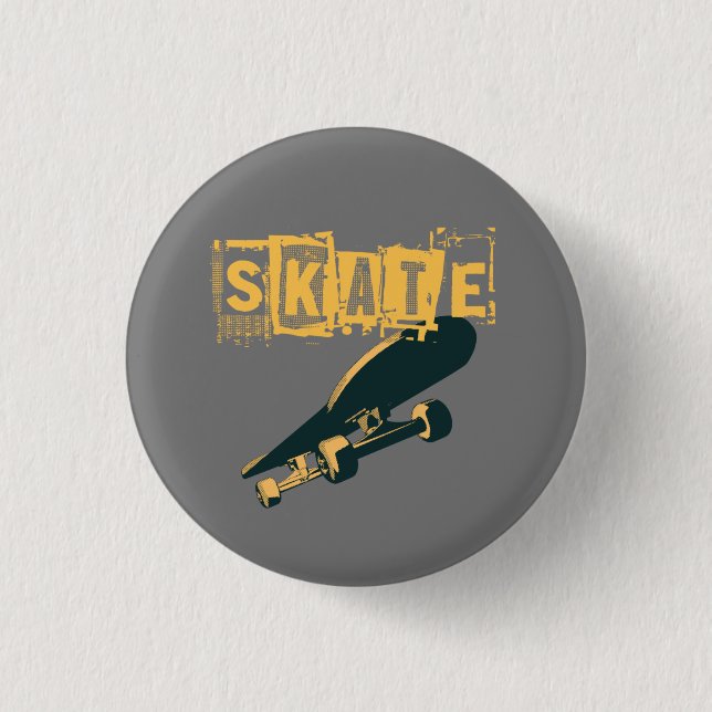 Skateboard with Skate Text  1 Inch Round Button (Front)