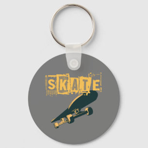 Skateboard with Skate Text   Keychain