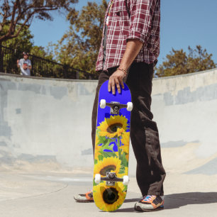 Skateboard with Yellow Sunflowers