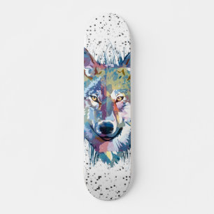 Skateboard Wolf   Dessin de loup coloré