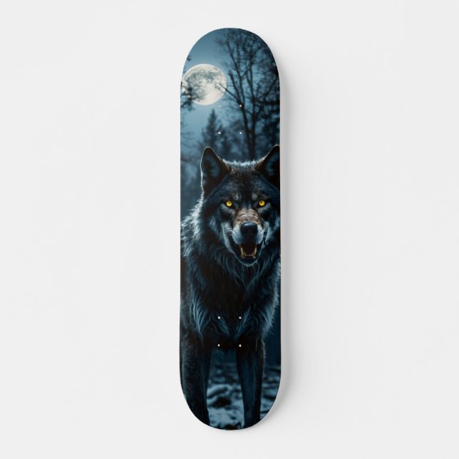 Skateboard Wolf in Night Forest with Moon (Front)