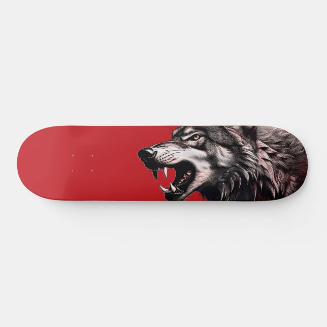 Skateboard Wolf sur Red (Horz)