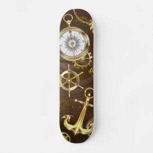 Skateboard Wooden Background with Mechanical Seahorse