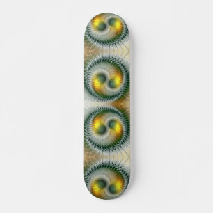 Skateboard Yin Yang Vert Jaune Abstrait Fractal Coloré