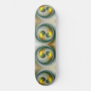 Skateboard Yin Yang Vert Jaune Abstrait Fractale Colorée
