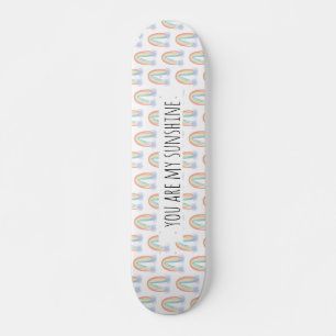 Skateboard You are my sunshine watercolor painted rainbow