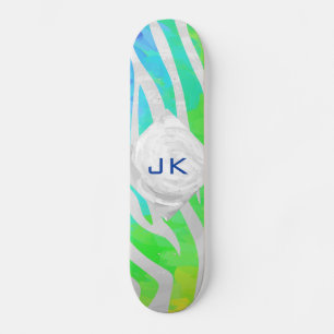 Skateboard Zebra Monogram Arc-en-ciel et impression blanche