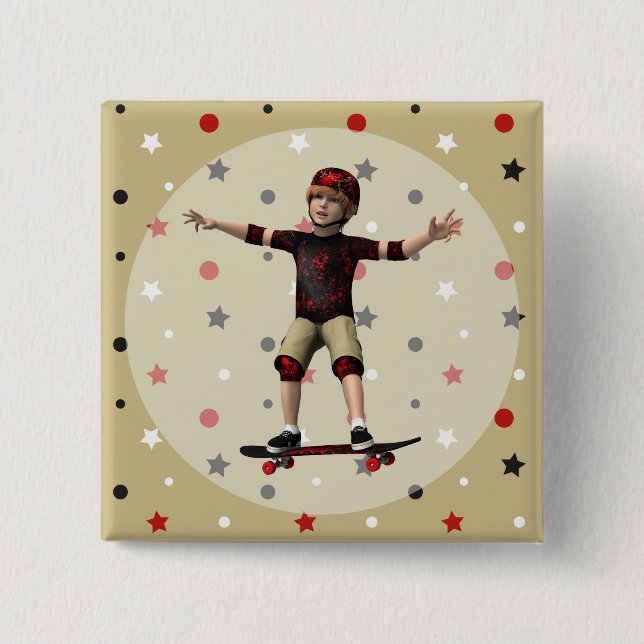Skateboarder 2 Inch Square Button (Front)