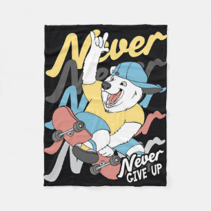 Skateboarder Bear Skateboard Never Give Up Fleece Blanket