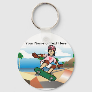Skateboarder - Female Cartoon by PrintedPerfection Keychain