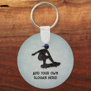 Skateboarder Guy doing Tricks, add text both sides Keychain