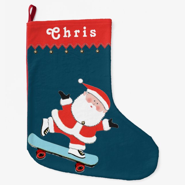 Skateboarder Holiday Gift Large Christmas Stocking (Front)