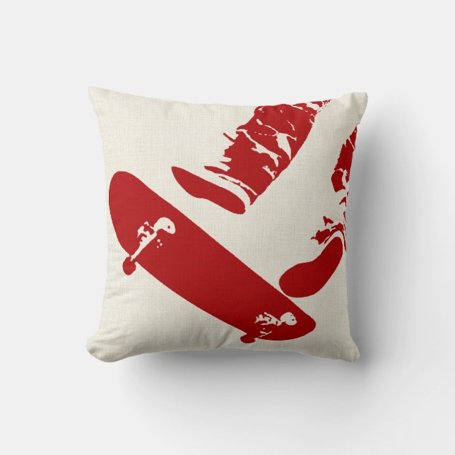SkateBoarder Image Reverse Red/White Throw Pillow (Front)