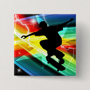 Skateboarder in Criss Cross Lightning 2 Inch Square Button