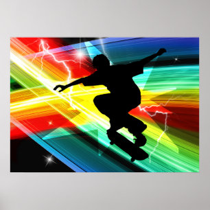 Skateboarder in Criss Cross Lightning Poster