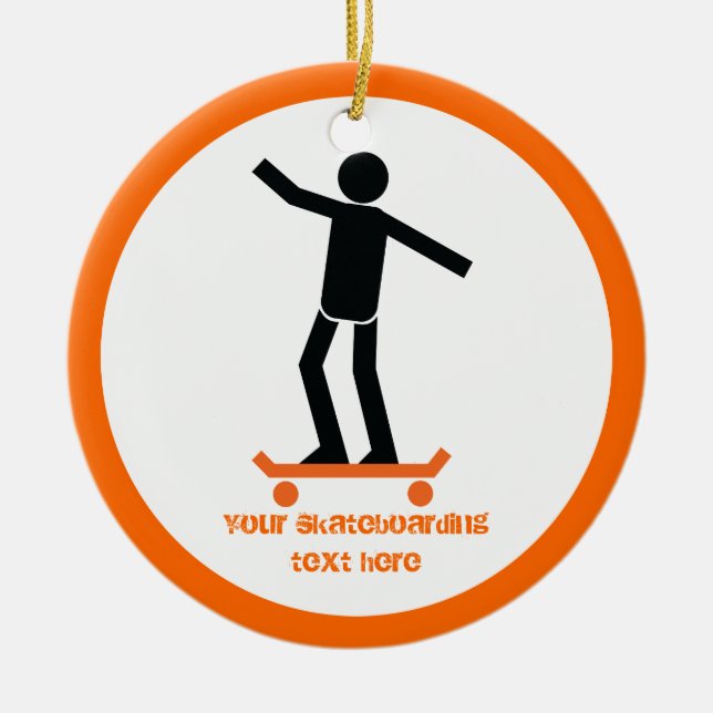 Skateboarder on his skateboard custom ceramic ornament (Front)