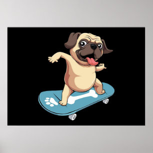 Skateboarder Pug Skateboarding Poster