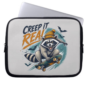 Skateboarder Raccoon Rebel Creep It Real Pun Quote Laptop Sleeve