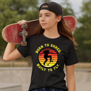 Skateboarder Silhouette On Retro Sunset Template T-Shirt