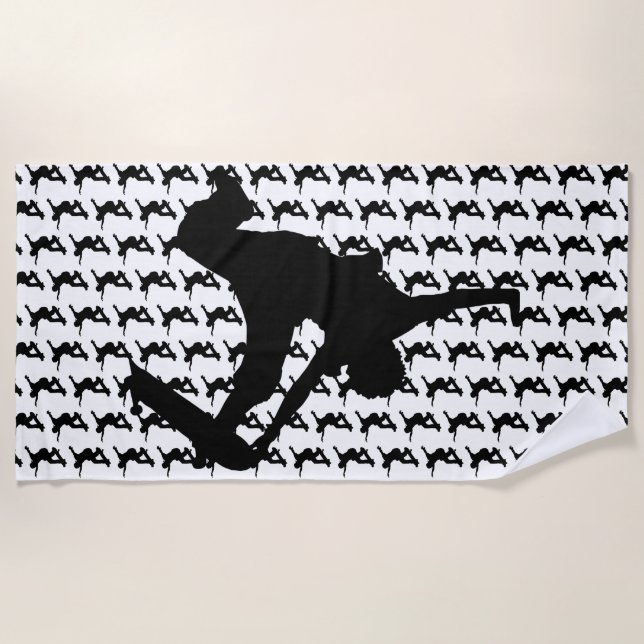 Skateboarder Skateboarding Skateboard Silhouette Beach Towel (Front)