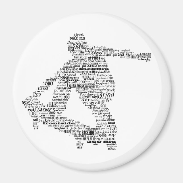 Skateboarder word collage magnets (Front)